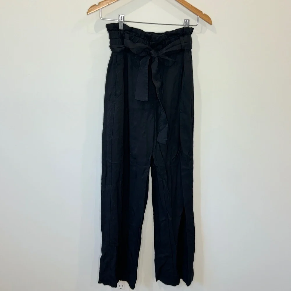 J. Crew Black Wide Leg High Rise Wait Tie Bag Pants (sz 2)